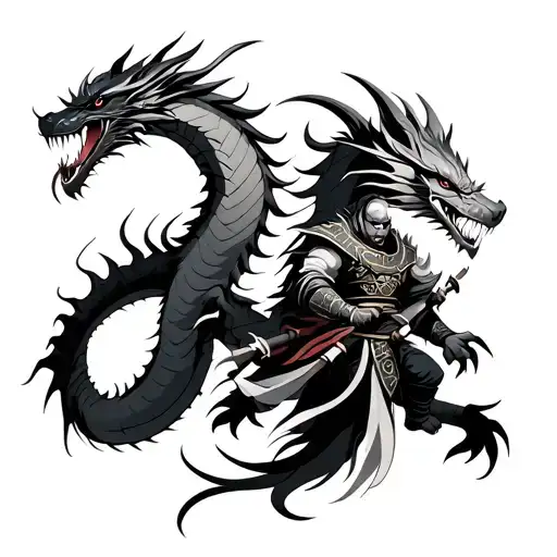 dragon and samurai warrior tattoo design idea