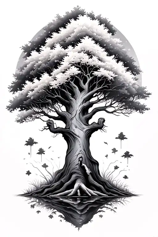 Family trees, cover, refraction, recovery, optimism, fate, anger, life tattoo design idea