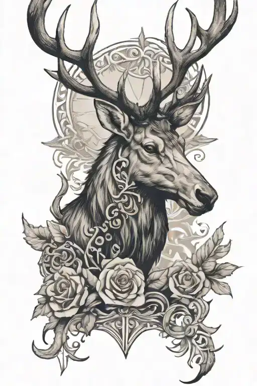 elk and cross incorporated tattoo design idea