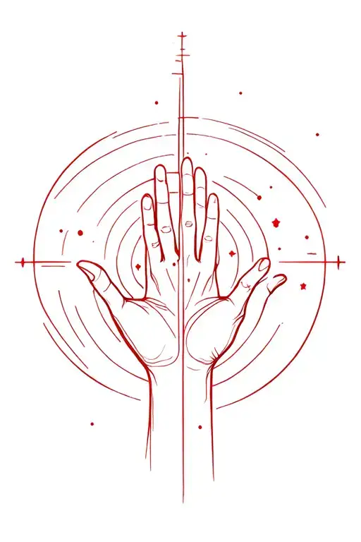 red line of fate, creation hands, cosmos tattoo design idea