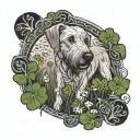 A majestic Irish wolfhound standing proudly in a field of shamrocks, with a Celtic knot border framing the scene tattoo design idea