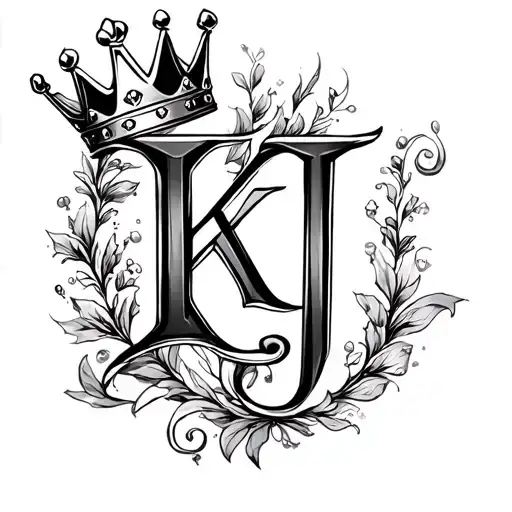 letters k and j with a princess crown tattoo design idea