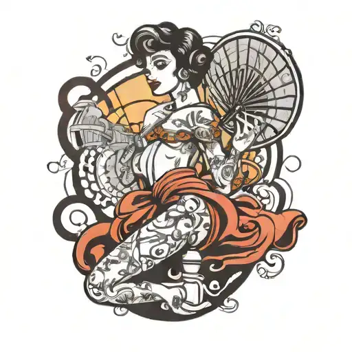 lady with a fan tattoo design idea