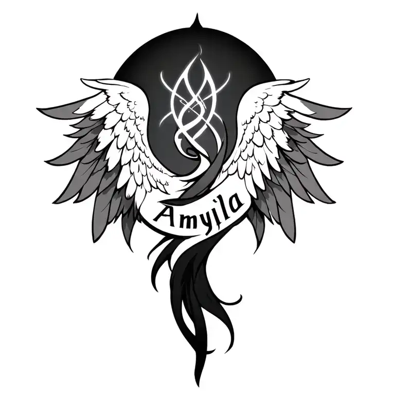 wing symbol with the name Amylia tattoo design idea
