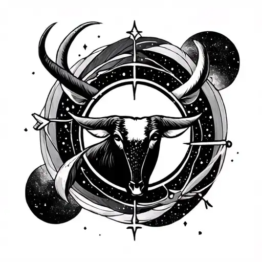 gemini, cancer, leo and capricorn constellation surrounding taurus symbol tattoo design idea
