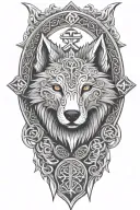 fenrir whit runes and snake, tree of life intertwined, viking axes tattoo design idea