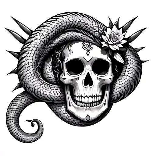 Aztec serpent with Santa muerte skull tattoo design idea