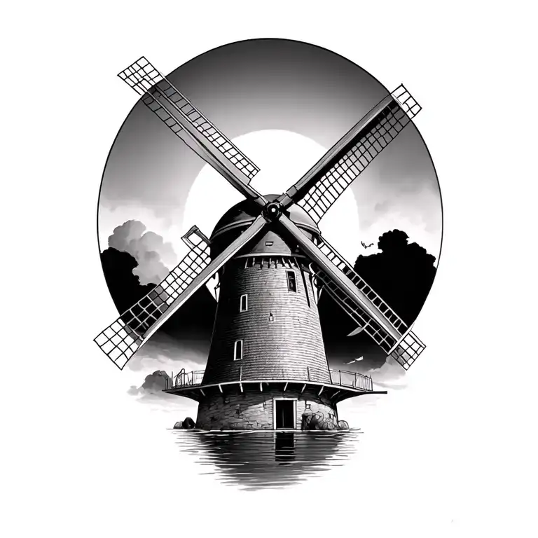 dutch windmill tattoo design idea