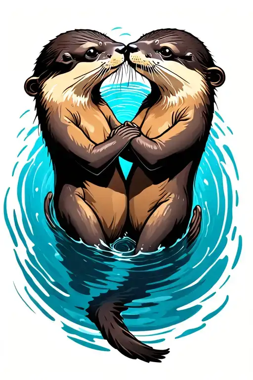 two otters holding hands floating on their back side in water tattoo design idea
