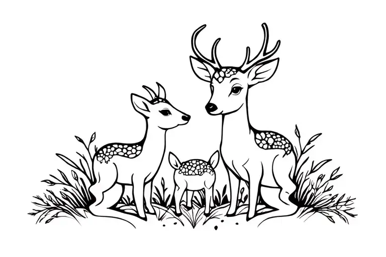 mom and baby deer sitting together and looking at each other tattoo design idea