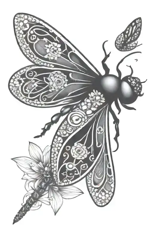 mandala, dragonfly and lady bug tattoo design idea