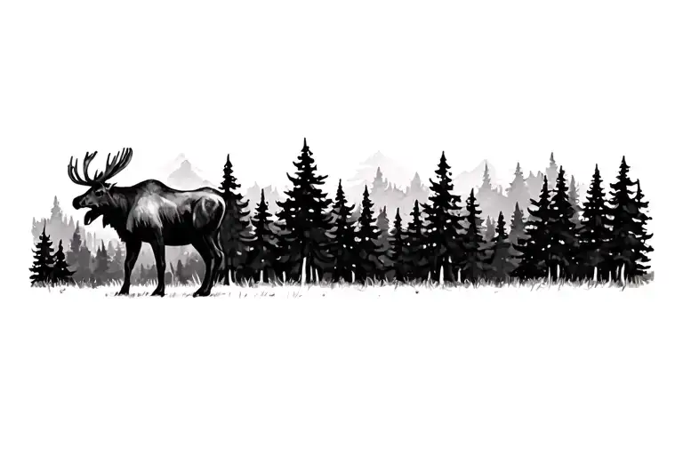 Moose with Trees Forest Tree tattoo design idea