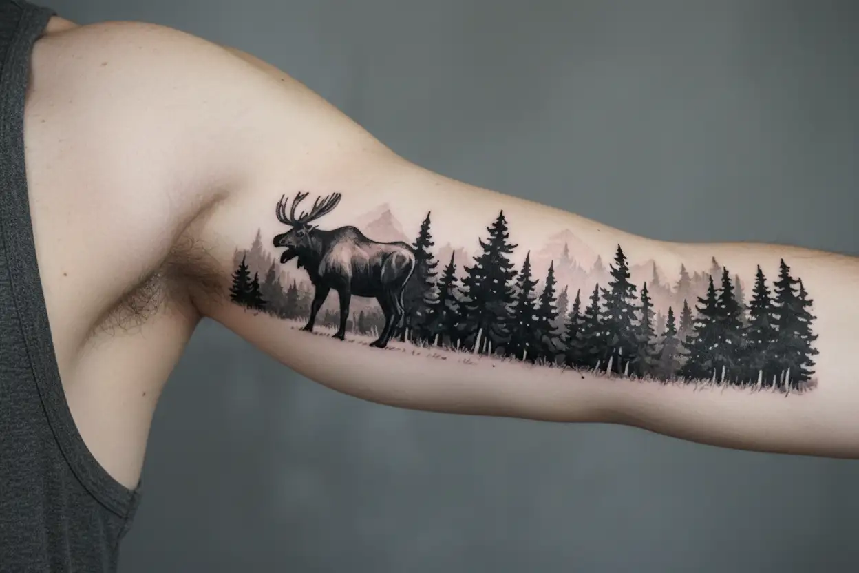 Moose with Trees Forest Tree tattoo design idea