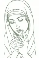 Virgin Mary crying holding two hands together with a cross necklace wrapped around her hand tattoo design idea