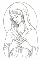 Virgin Mary crying holding two hands together with a cross necklace wrapped around her hand tattoo design idea