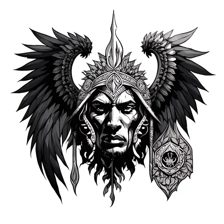 warrior angles incorporating elements like trees tattoo design idea