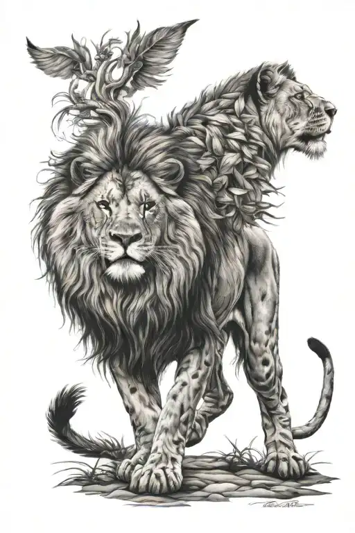 lion full body tattoo design idea