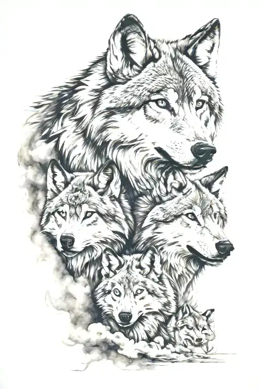 wolf leading its pack tattoo design idea