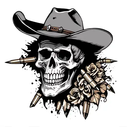 Cowboy skull with bullet hole tattoo design idea