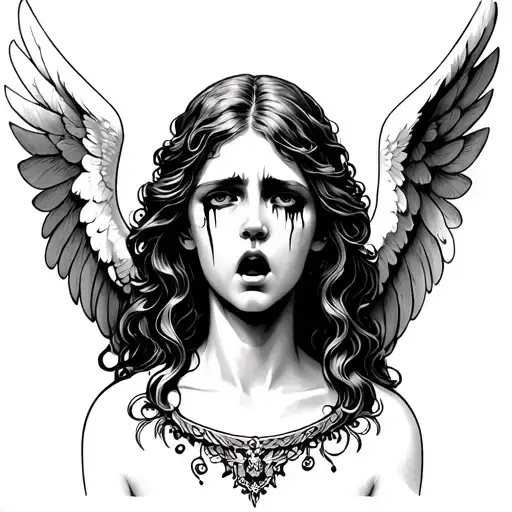 angel crying tattoo design idea