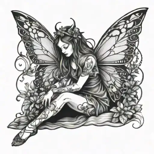 fairy sitting tattoo design idea