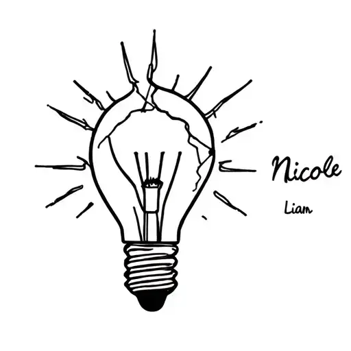 "Nicole Liam" Broken Light Bulb tattoo design idea