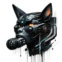 A futuristic cyberpunk design incorporating elements of coding and technology, with a sleek blackwork style tattoo design idea