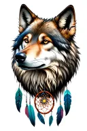 wolf head and dreamcatcher tattoo design idea