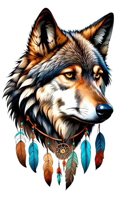 wolf head and dreamcatcher tattoo design idea