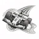 A sleek and dynamic Formula 1 racing car speeding around a track tattoo design idea
