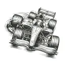A sleek and dynamic Formula 1 racing car speeding around a track tattoo design idea
