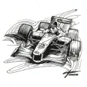 A sleek and dynamic Formula 1 racing car speeding around a track tattoo design idea