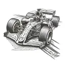 A sleek and dynamic Formula 1 racing car speeding around a track tattoo design idea