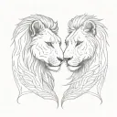 Two lionesses, one bigger than the other, looking at each other face to face tattoo design idea