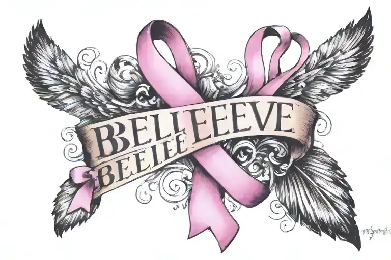 text "believe" and the L is going to be the pink ribbon that supports breast cancer. and the E on the end is blurs tattoo design idea