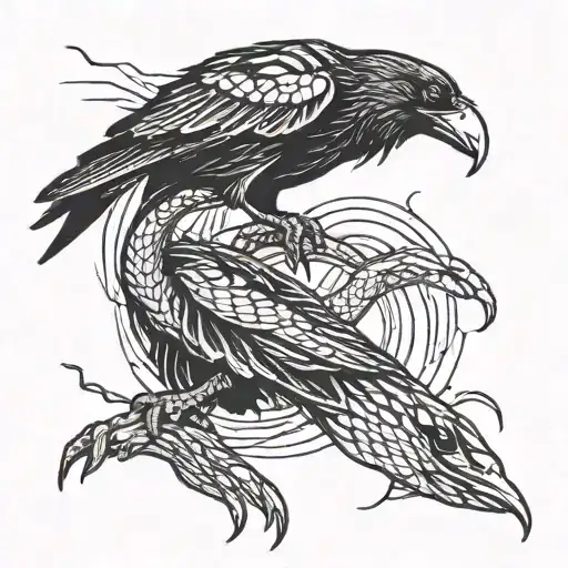 raven and snake fight tattoo design idea