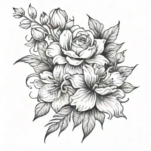 single birth flower of January February march april august September and November in bouquet  tattoo design idea