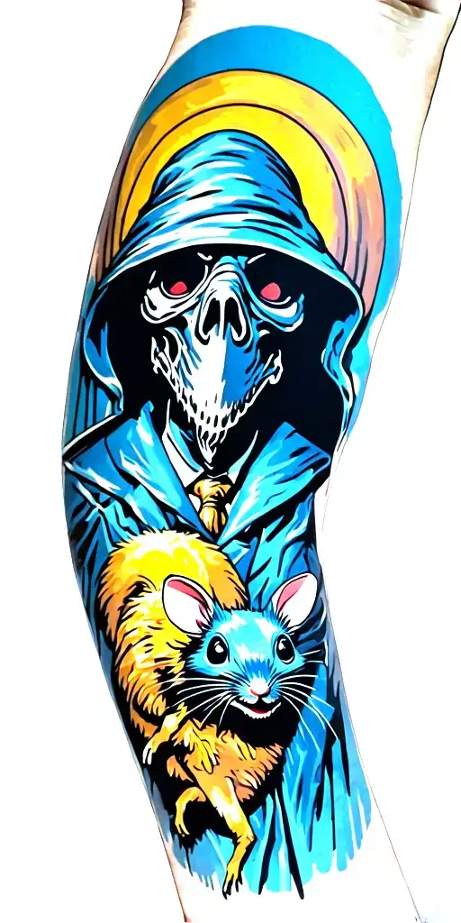 light hearted plague doctor with rats tattoo design idea