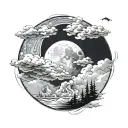 clouds and full moon tattoo design idea