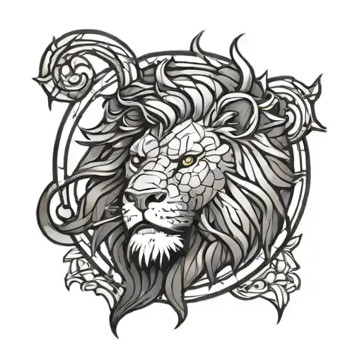 Stained glass tattoo with angry lion darker colors tattoo design idea