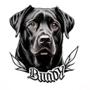 black lab with the name Buddy tattoo design idea