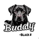 black lab with the name Buddy tattoo design idea