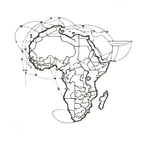 A minimalist tattoo that combines the outline of the map of Africa with a centered compass tattoo design idea