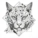 two-part cat face, geometric shapes and tattoo design idea