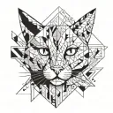 two-part cat face, geometric shapes and tattoo design idea