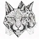 two-part cat face, geometric shapes and tattoo design idea