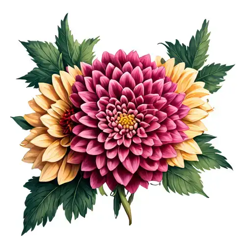 Tattoo on the throat with a composition of flowers of the genus Dahlias or chrysanthemums in a style endowed tattoo design idea