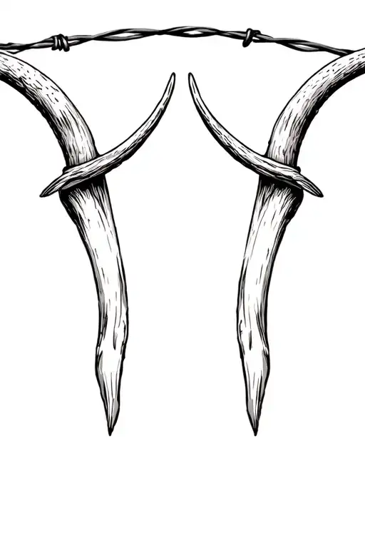 two livestock ear tags, barb wire, pair of boots, cards, longhorn cow horns tattoo design idea