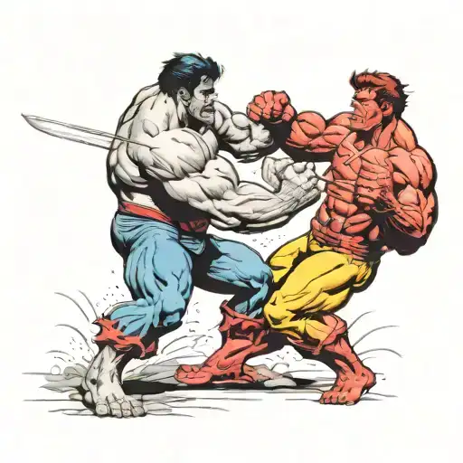 red hulk fights wolverine tattoo design idea