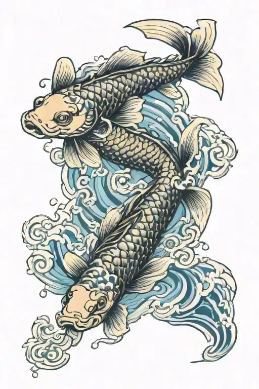 Koi fish swimming upstream into dragon wrapped tattoo design idea